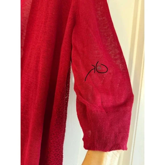 Lauren Ralph Lauren Red 100% Linen Open Front Waterfall Cardigan 3X RN 41381 - Picture 4 of 8